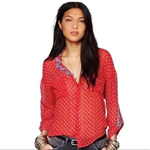Free People Printed Easy Rider Button-down in Red/Blue Paisley